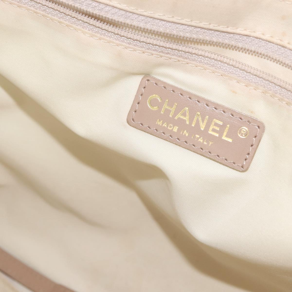 CHANEL New Travel Line Tote Bag Nylon Beige gold CC Auth 146730