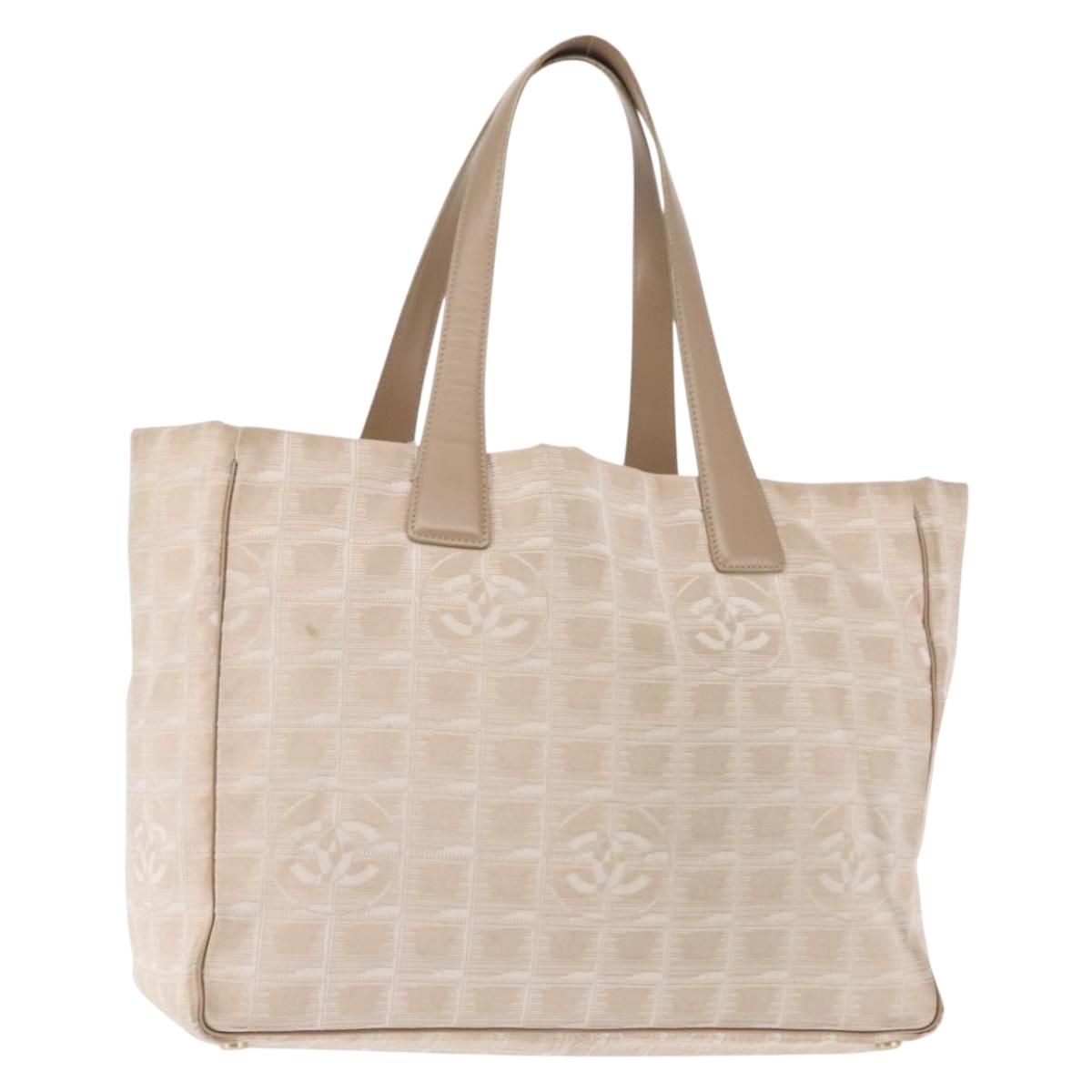 CHANEL New Travel Line Tote Bag Nylon Beige gold CC Auth 146730