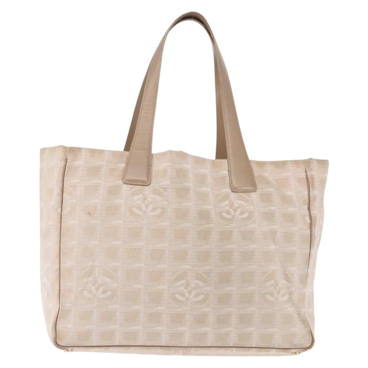 CHANEL New Travel Line Tote Bag Nylon Beige gold CC Auth 146730