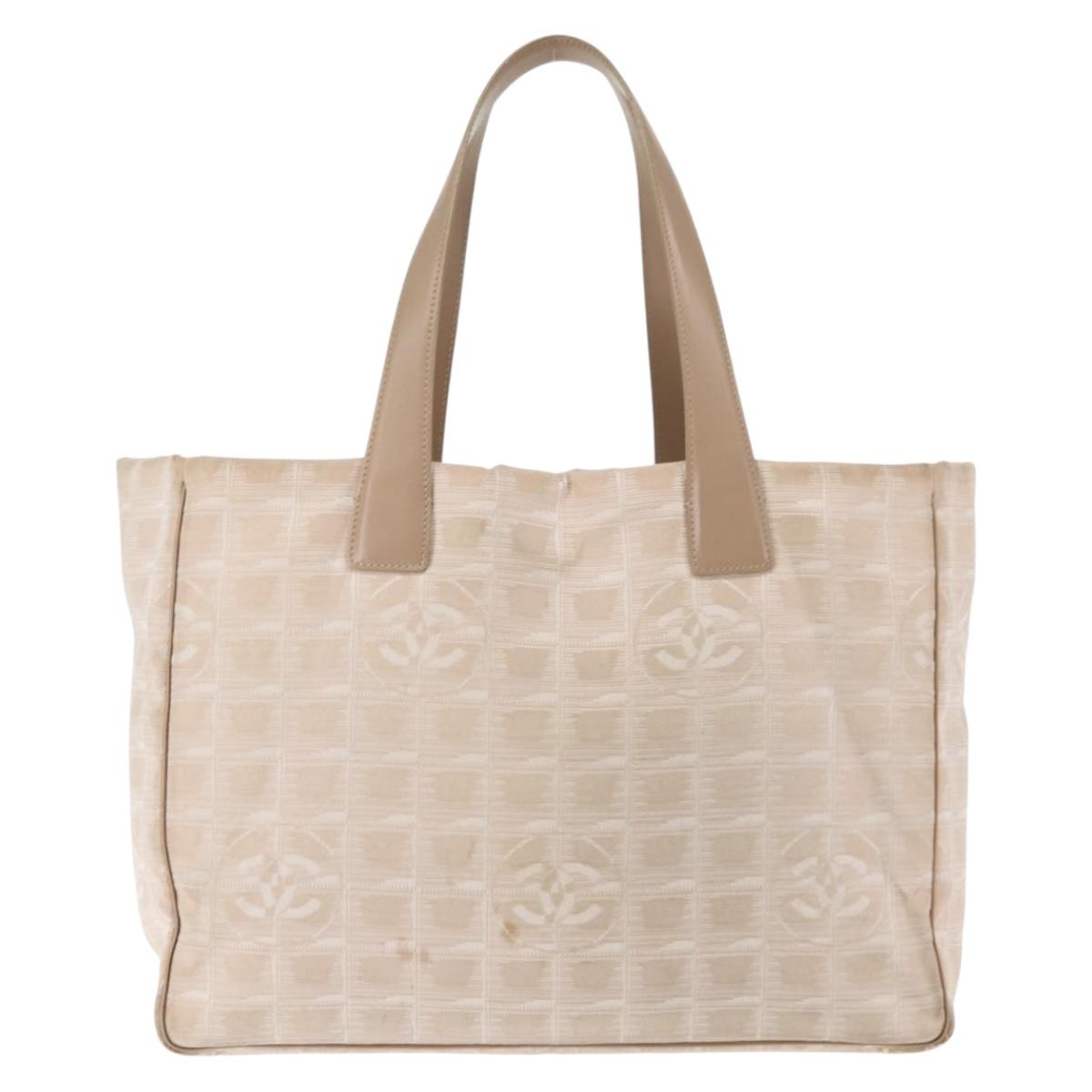 CHANEL New Travel Line Tote Bag Nylon Beige gold CC Auth 146730