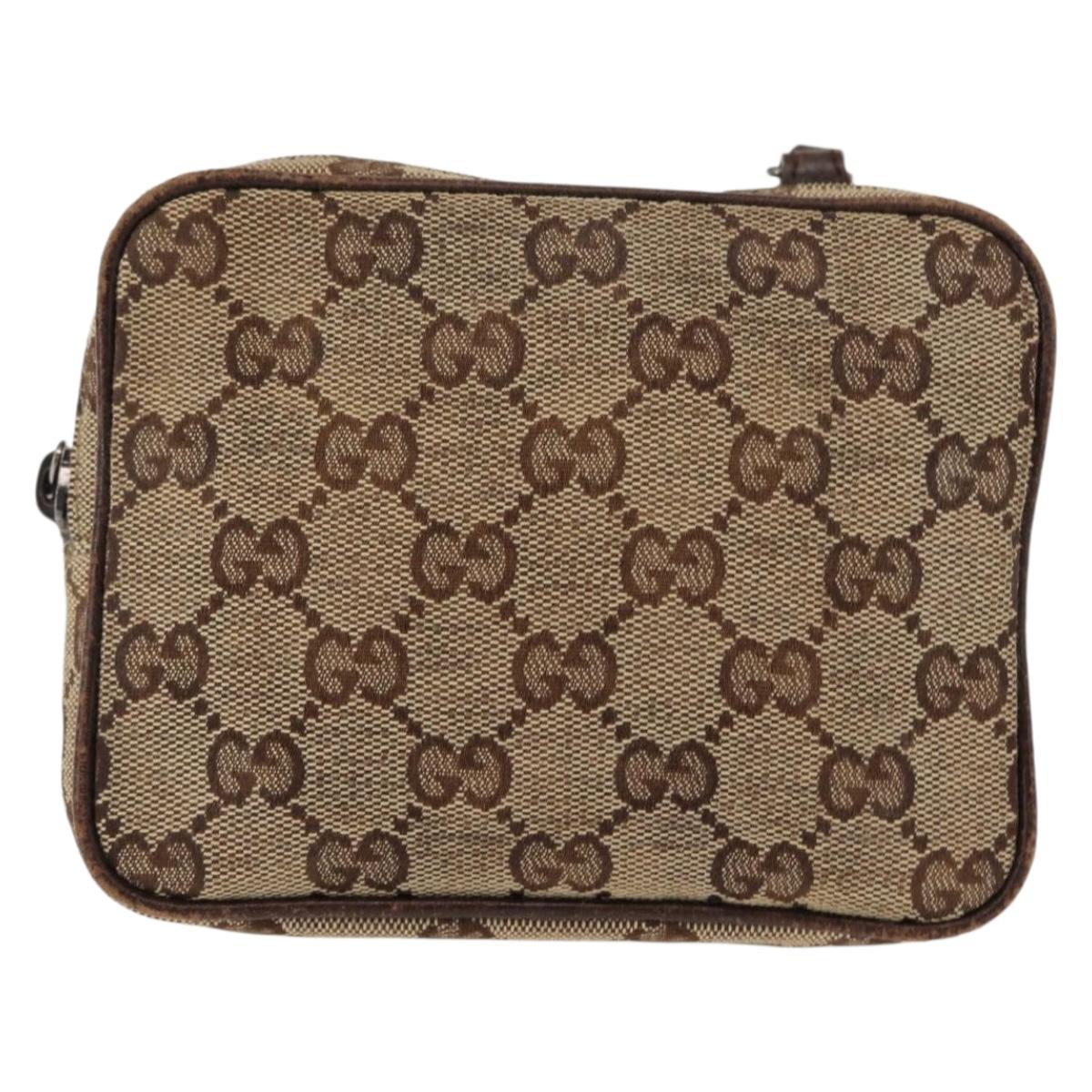 GUCCI GG Canvas Shoulder Bag Beige Silver 120975 Auth 146735