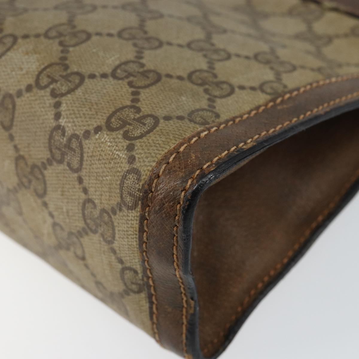 GUCCI GG Supreme Web Sherry Line Clutch Bag PVC Leather Beige Auth 146759