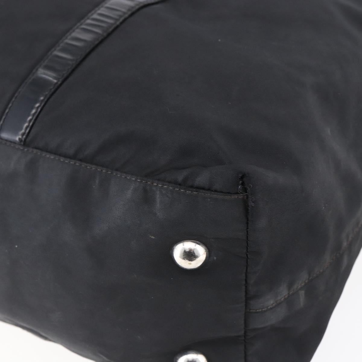 PRADA Tote Bag Nylon Leather 2way Black Silver Auth 146769