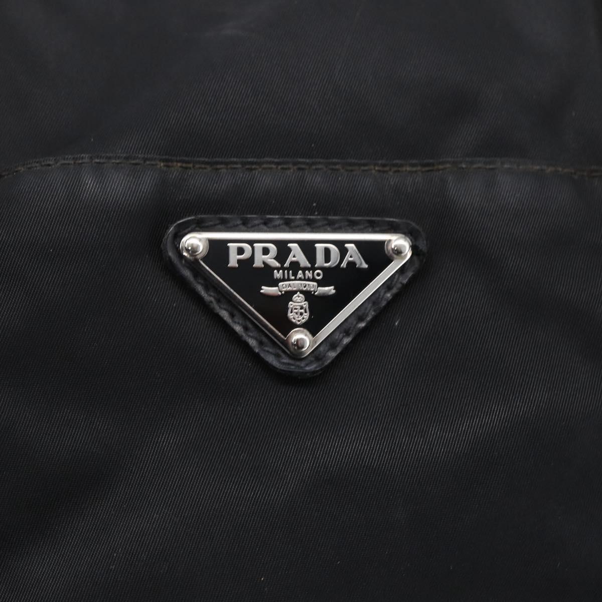 PRADA Tote Bag Nylon Leather 2way Black Silver Auth 146769