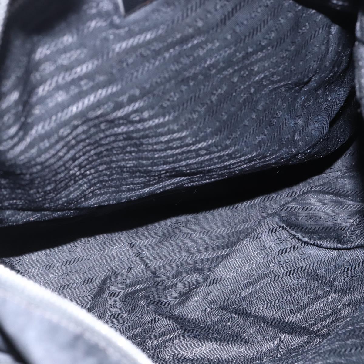 PRADA Tote Bag Nylon Leather 2way Black Silver Auth 146769