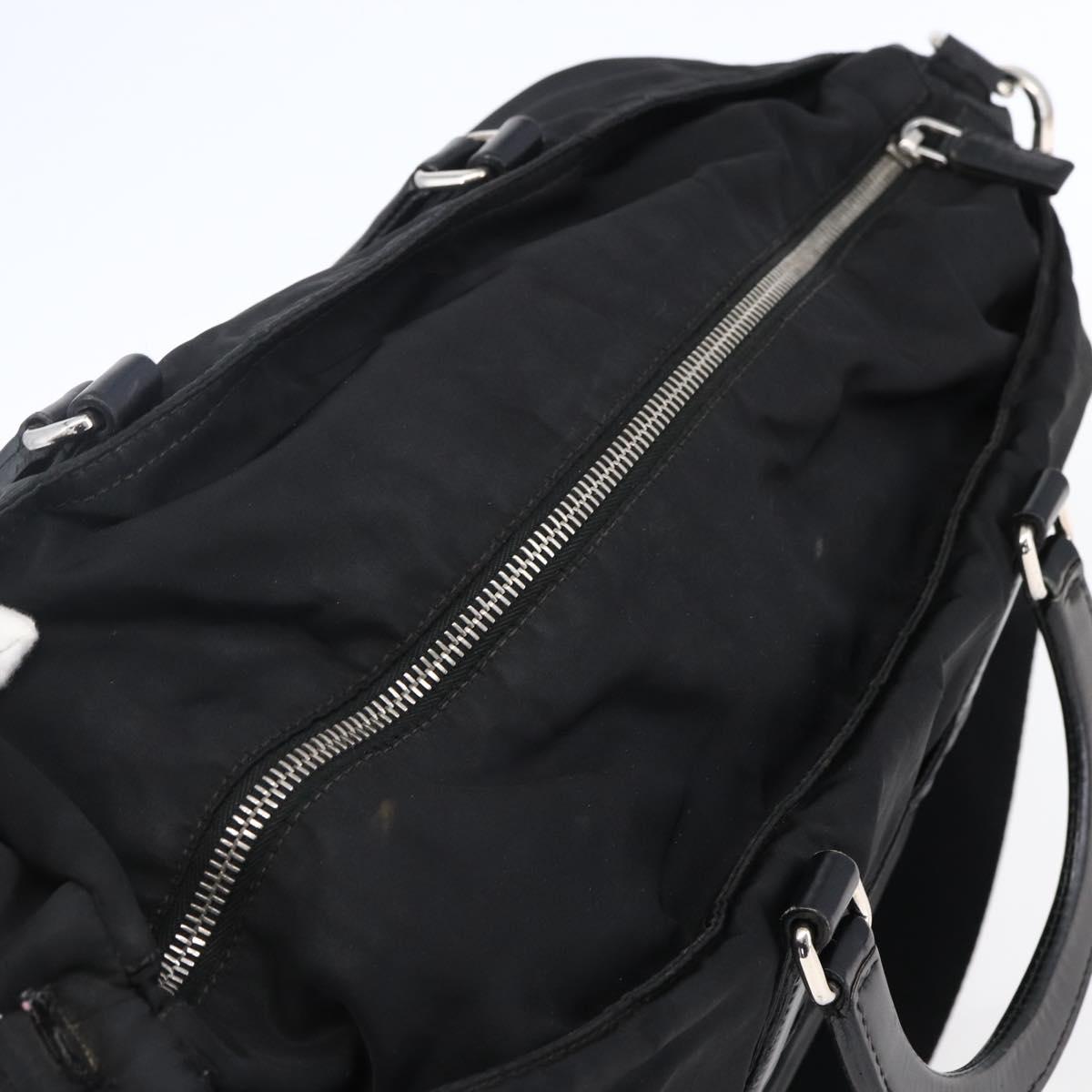 PRADA Tote Bag Nylon Leather 2way Black Silver Auth 146769