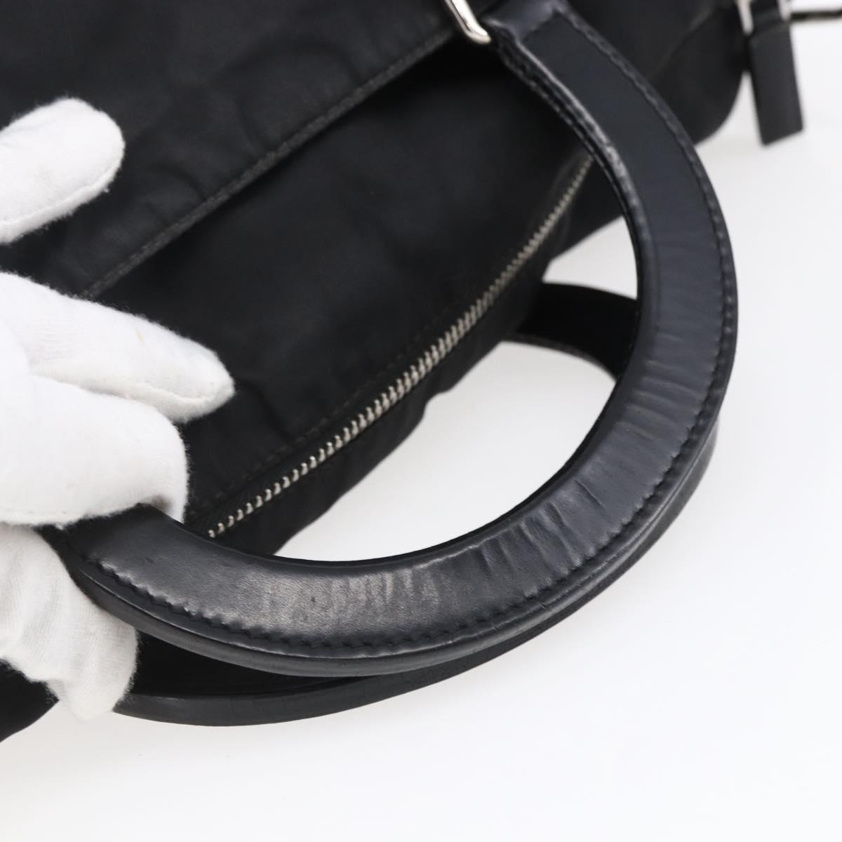 PRADA Tote Bag Nylon Leather 2way Black Silver Auth 146769