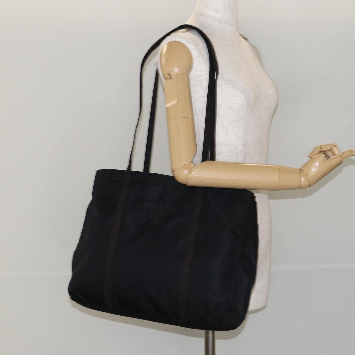 PRADA Shoulder Bag Nylon Black Silver Auth 146770