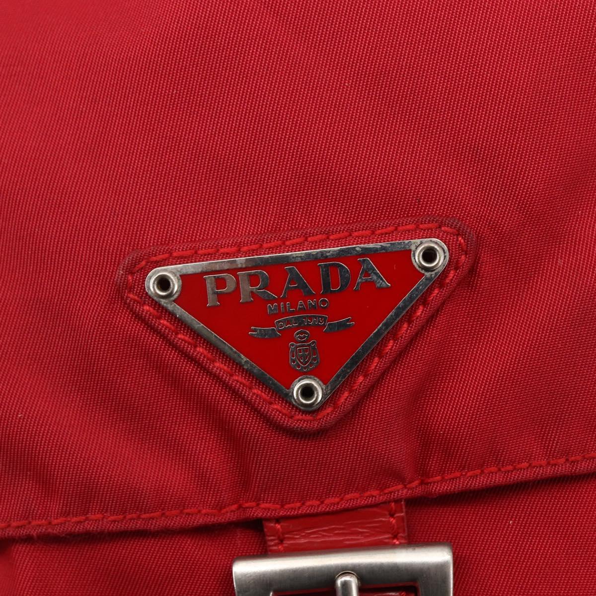 PRADA Shoulder Bag Nylon Red Silver Auth 146771