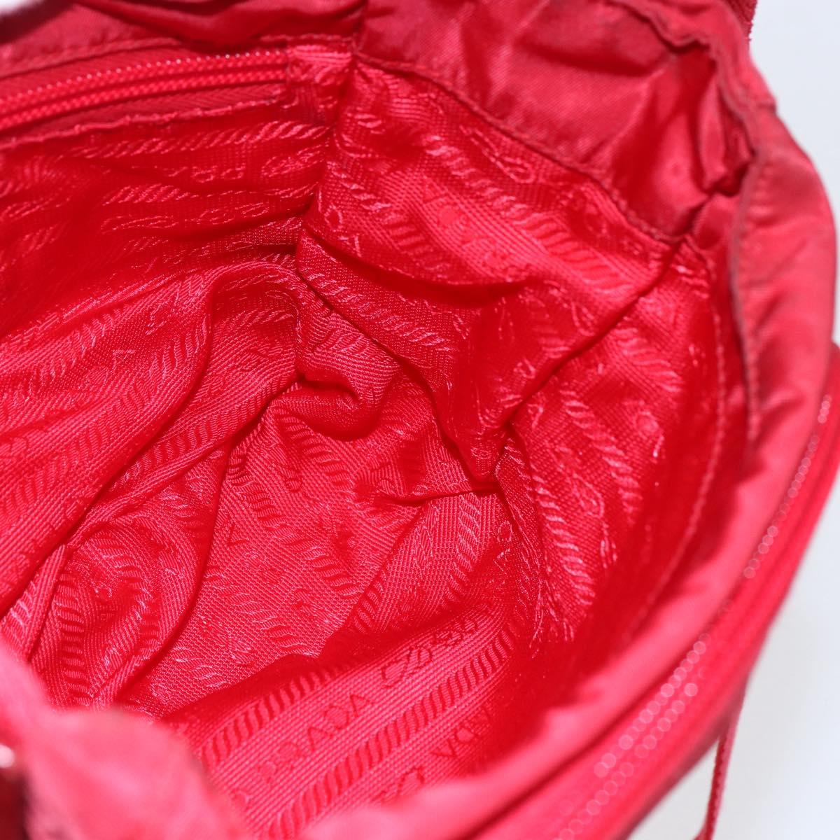 PRADA Shoulder Bag Nylon Red Silver Auth 146771