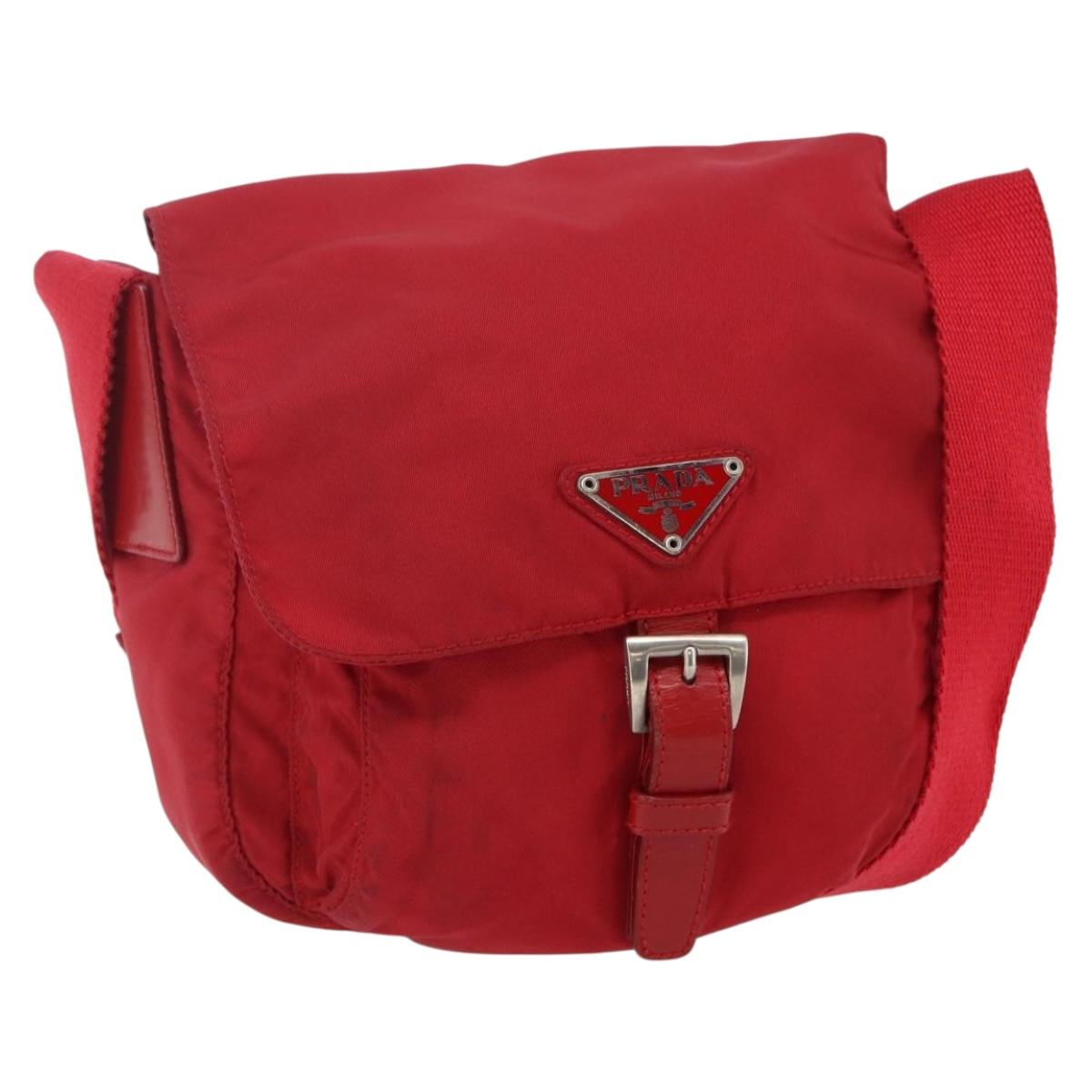 PRADA Shoulder Bag Nylon Red Silver Auth 146771