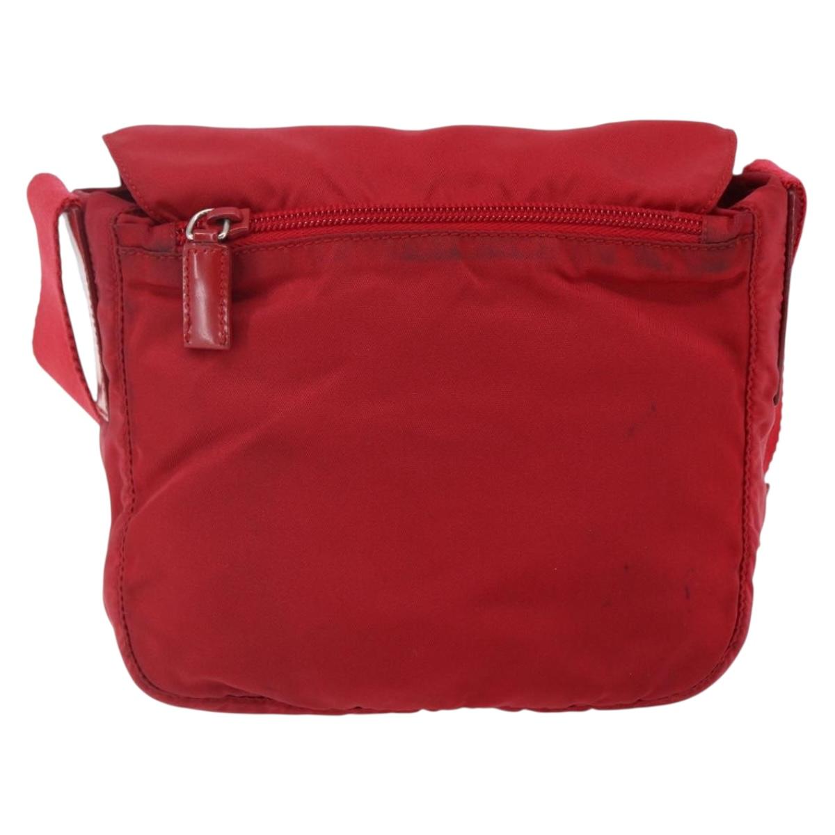 PRADA Shoulder Bag Nylon Red Silver Auth 146771