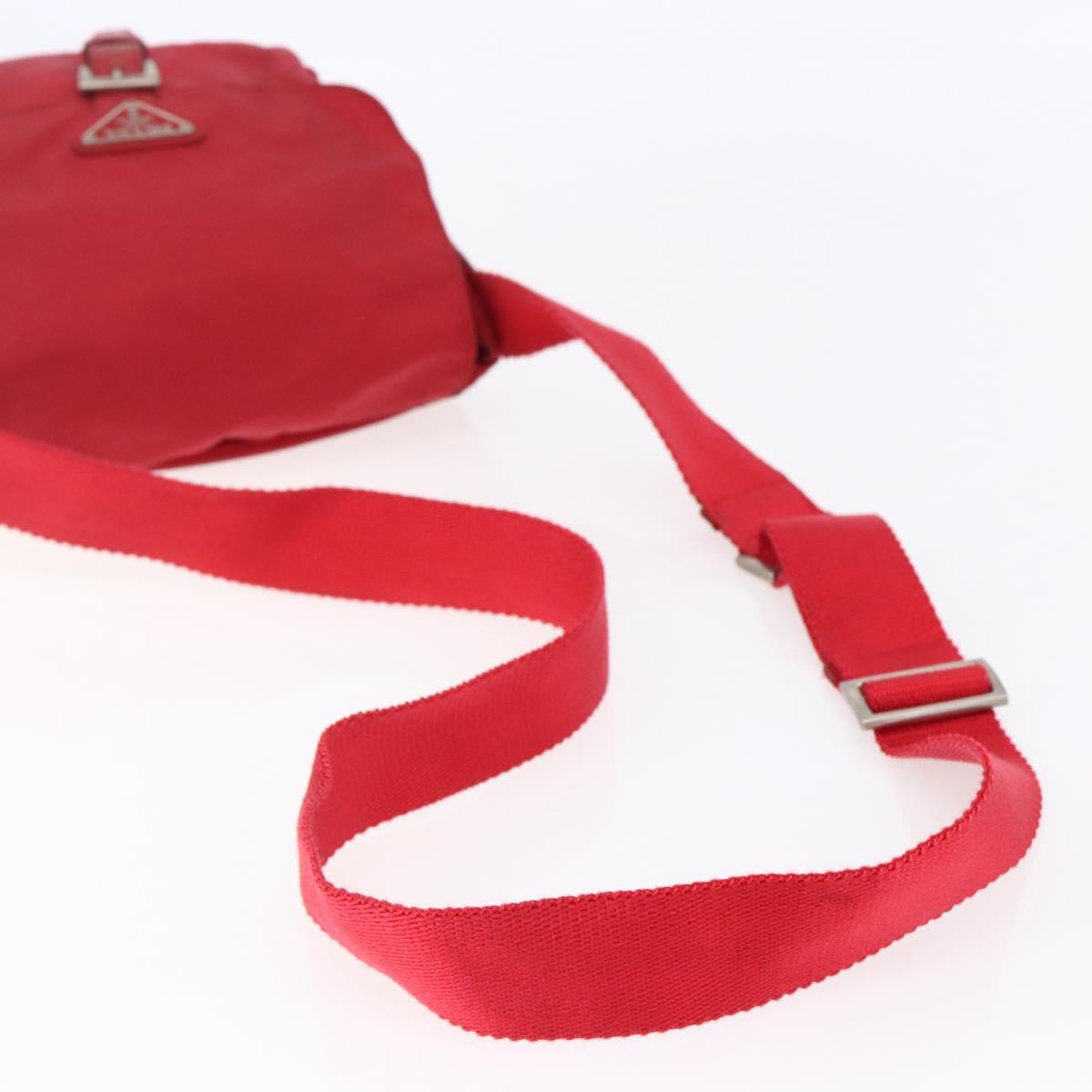 PRADA Shoulder Bag Nylon Red Silver Auth 146771