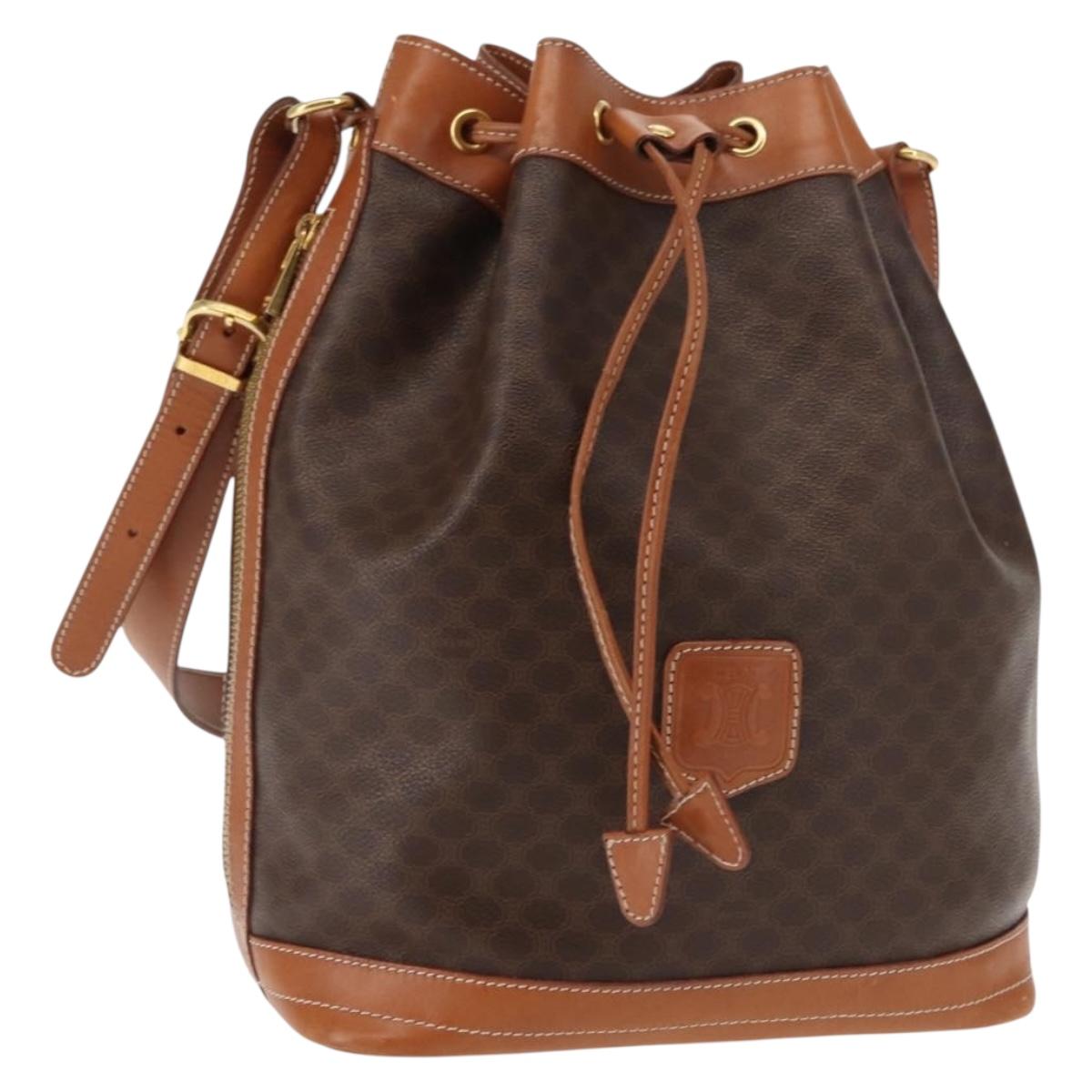 CELINE Macadam Canvas Shoulder Bag PVC Brown Gold Auth 146786