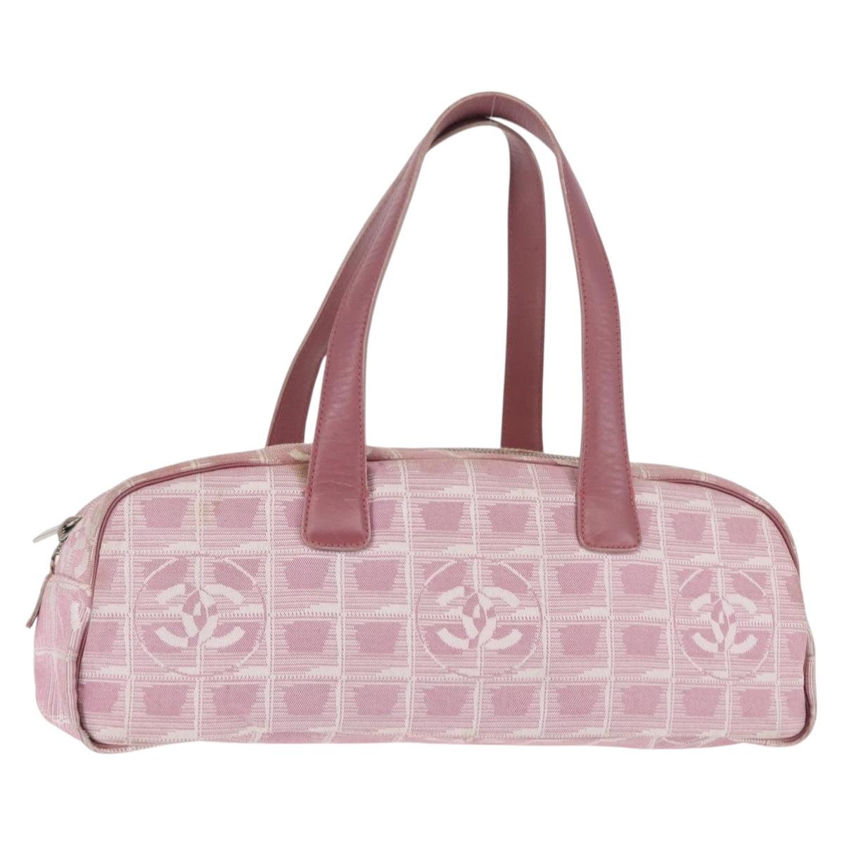 CHANEL New Travel Line Hand Bag Nylon Pink Silver CC Auth 146788