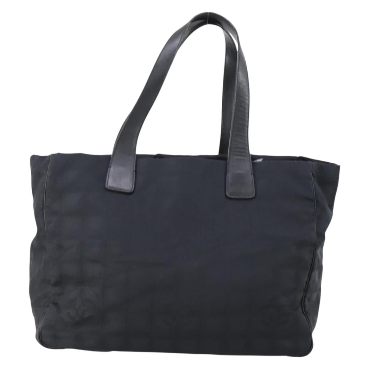 CHANEL New travel line Tote Bag Nylon Black gold CC Auth 146789