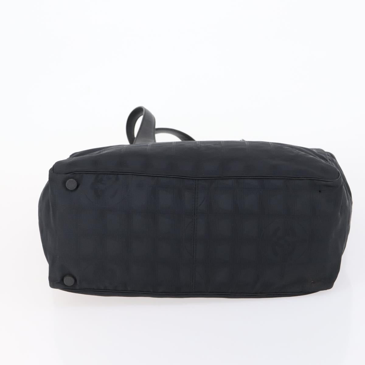 CHANEL New travel line Tote Bag Nylon Black gold CC Auth 146789