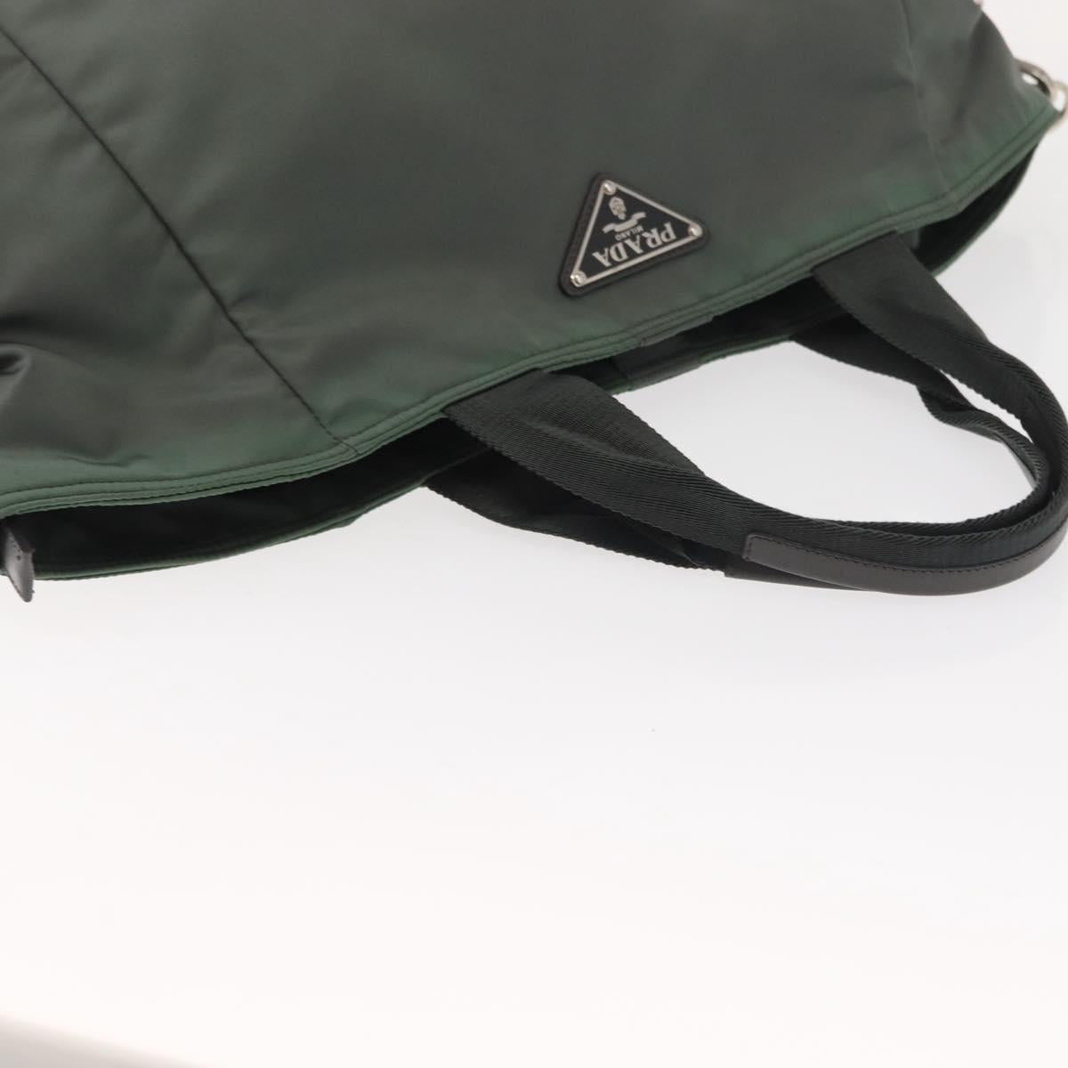 PRADA Tote Bag Nylon 2way Khaki Silver Auth 146790