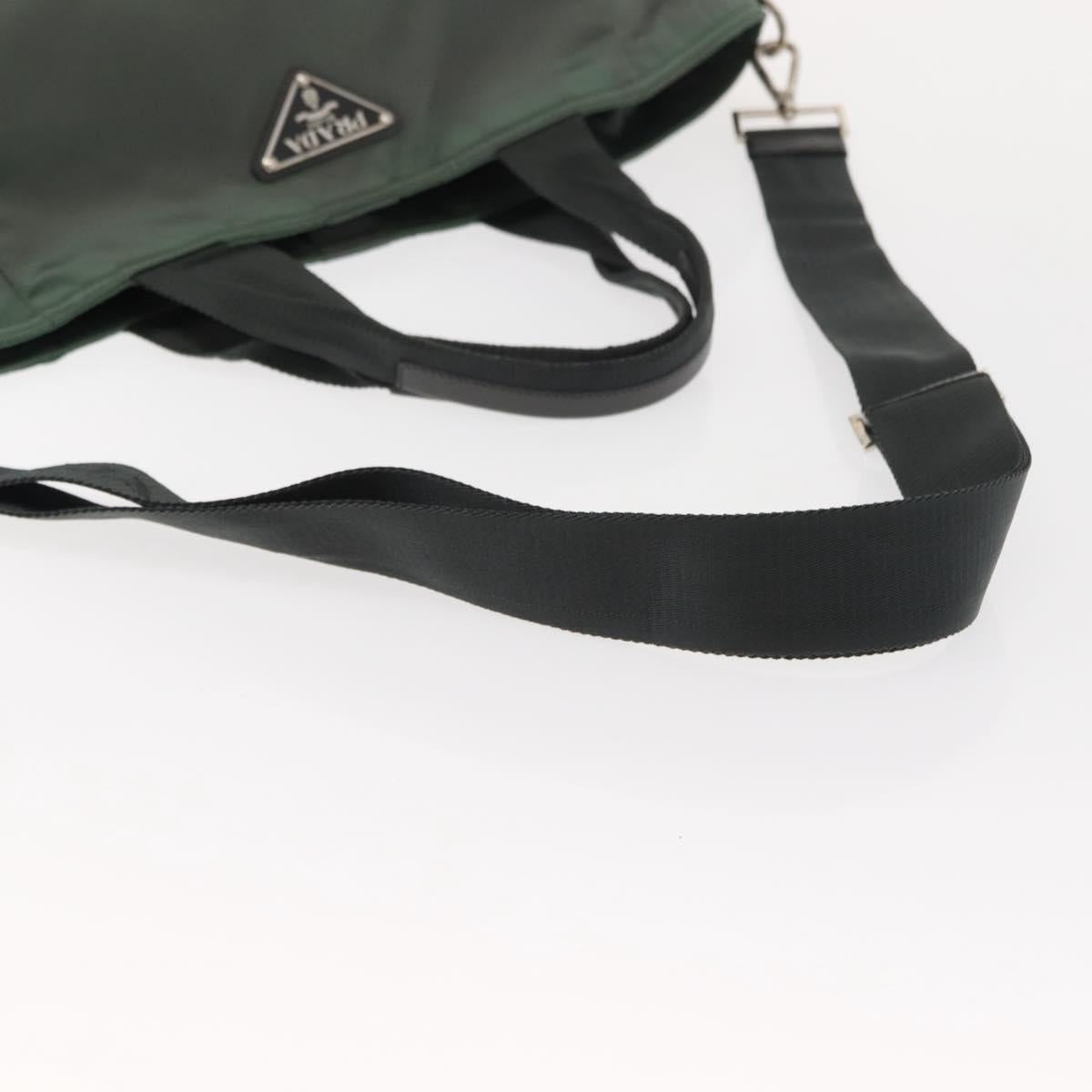 PRADA Tote Bag Nylon 2way Khaki Silver Auth 146790