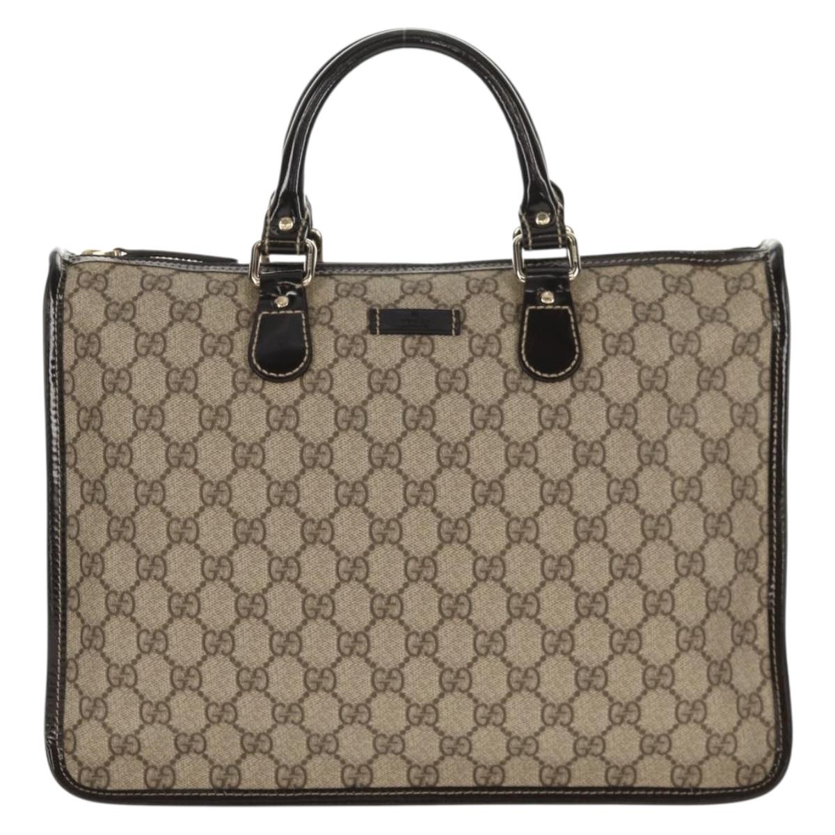 GUCCI GG Supreme Hand Bag PVC Beige Gold 190259 Auth 146791V