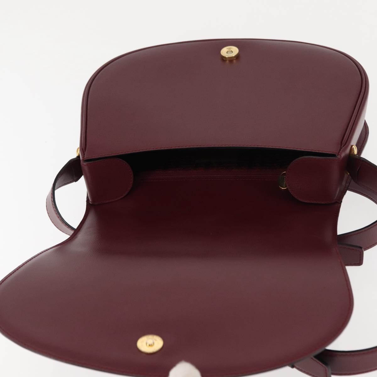 CARTIER Must Line Shoulder Bag Leather Bordeaux Gold Auth 146793