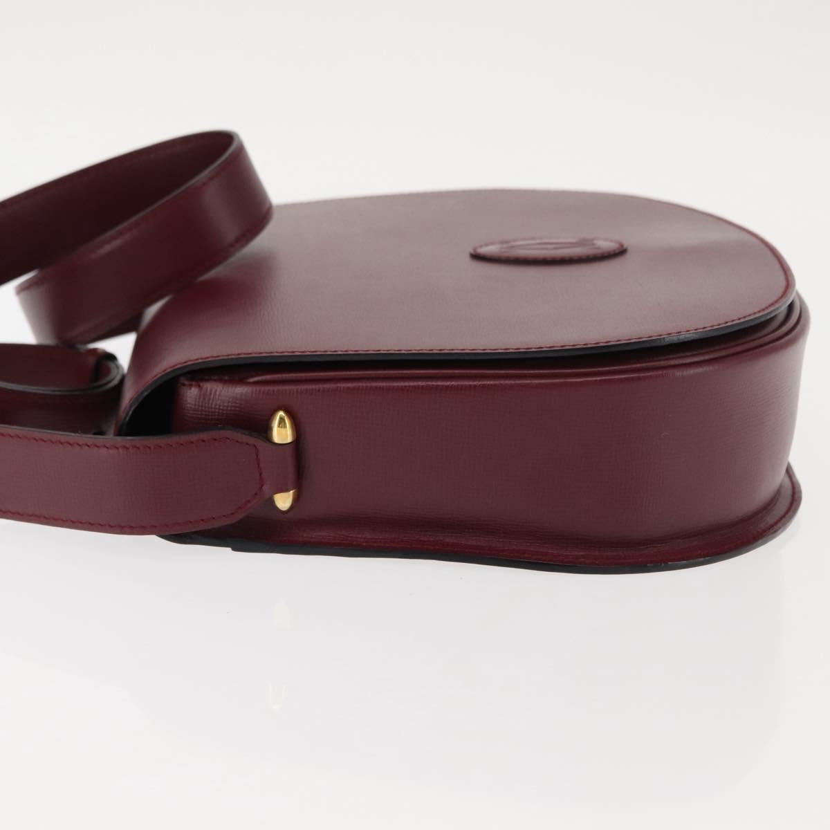 CARTIER Must Line Shoulder Bag Leather Bordeaux Gold Auth 146793