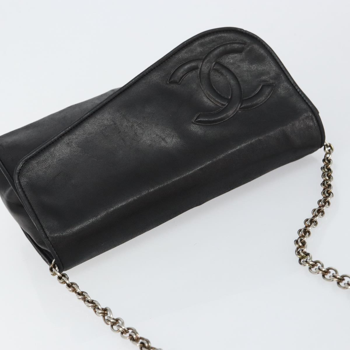 CHANEL COCO Mark Chain Shoulder Bag Lamb Skin Vintage Black CC Auth 146795