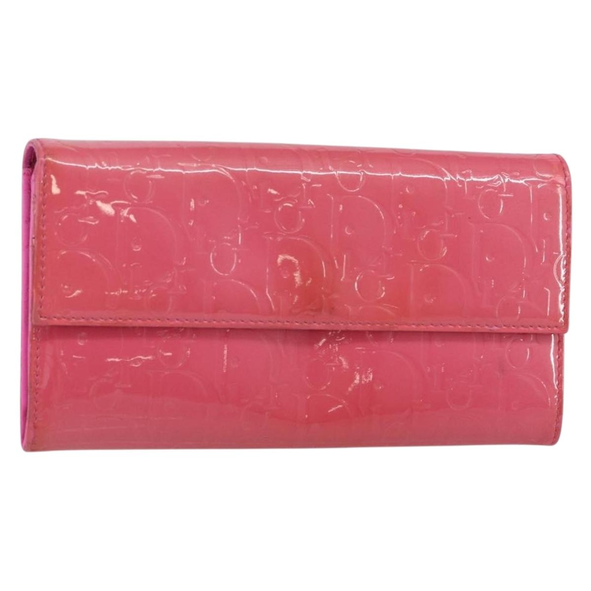 Christian Dior Trotter Canvas Wallet Enamel Pink Auth 146802