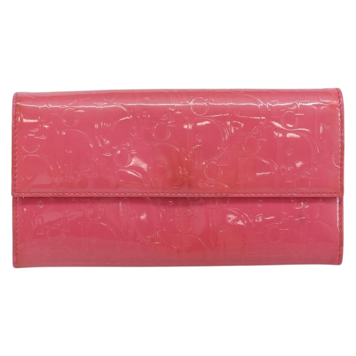 Christian Dior Trotter Canvas Wallet Enamel Pink Auth 146802