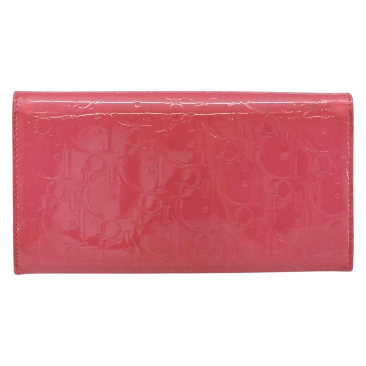 Christian Dior Trotter Canvas Wallet Enamel Pink Auth 146802