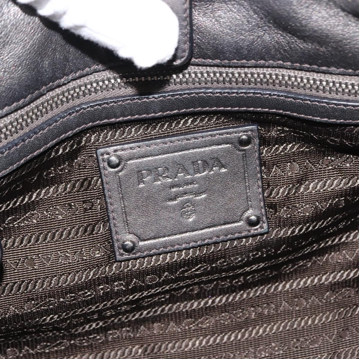 PRADA Tote Bag Leather Gray Silver Auth 146806