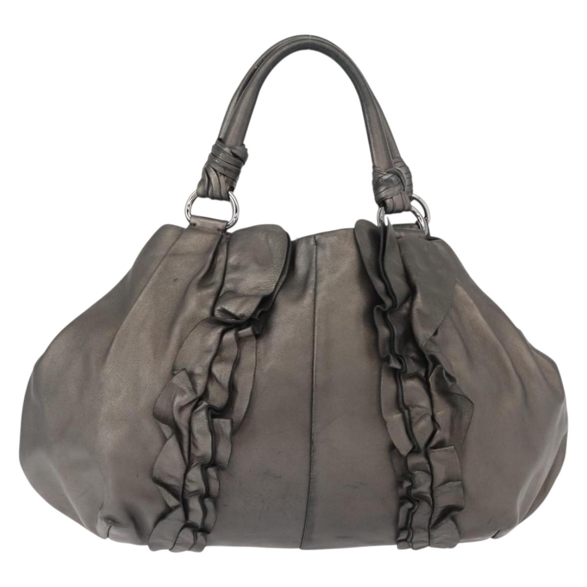 PRADA Tote Bag Leather Gray Silver Auth 146806