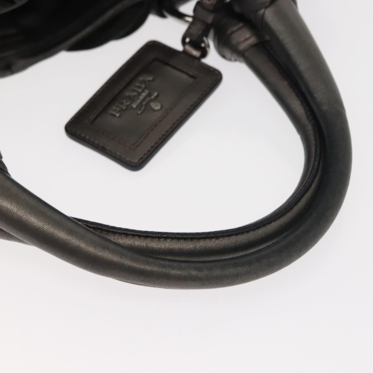 PRADA Tote Bag Leather Gray Silver Auth 146806