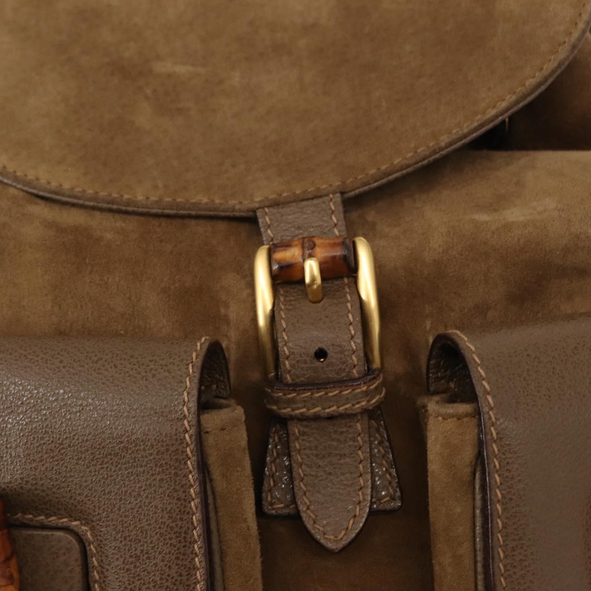 GUCCI Bamboo Backpack Suede Brown Gold 003 58 0016 Auth 146807