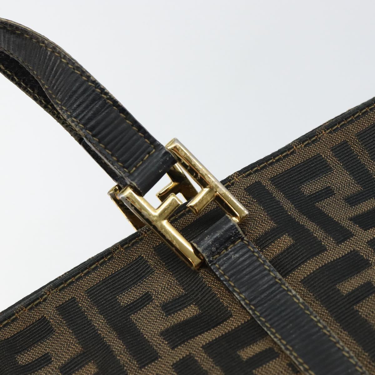 FENDI Zucca Canvas Hand Bag Brown Black gold Auth 146809