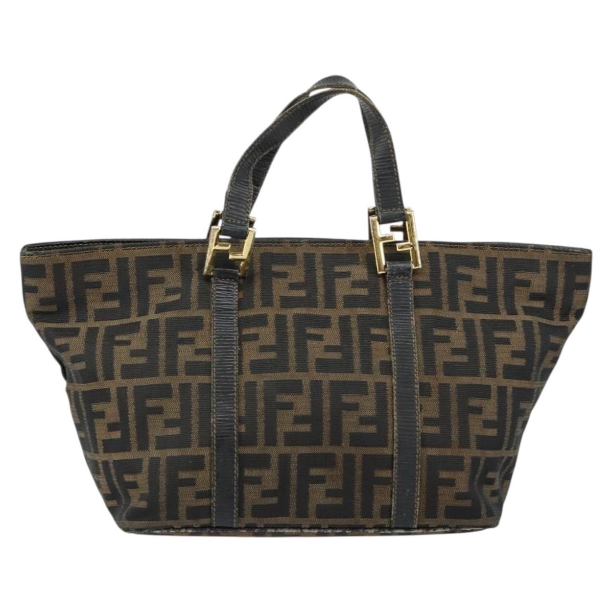 FENDI Zucca Canvas Hand Bag Brown Black gold Auth 146809