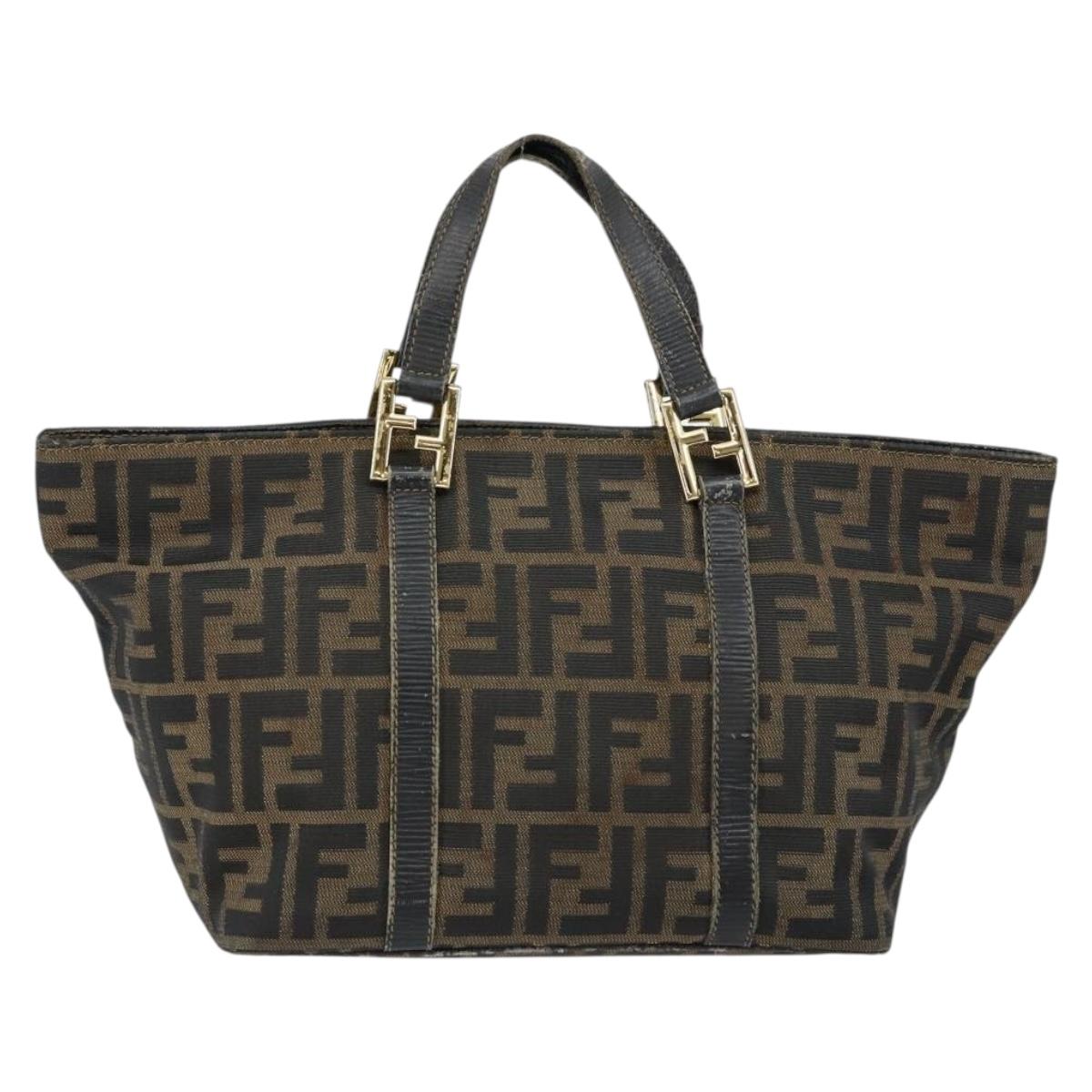 FENDI Zucca Canvas Hand Bag Brown Black gold Auth 146809