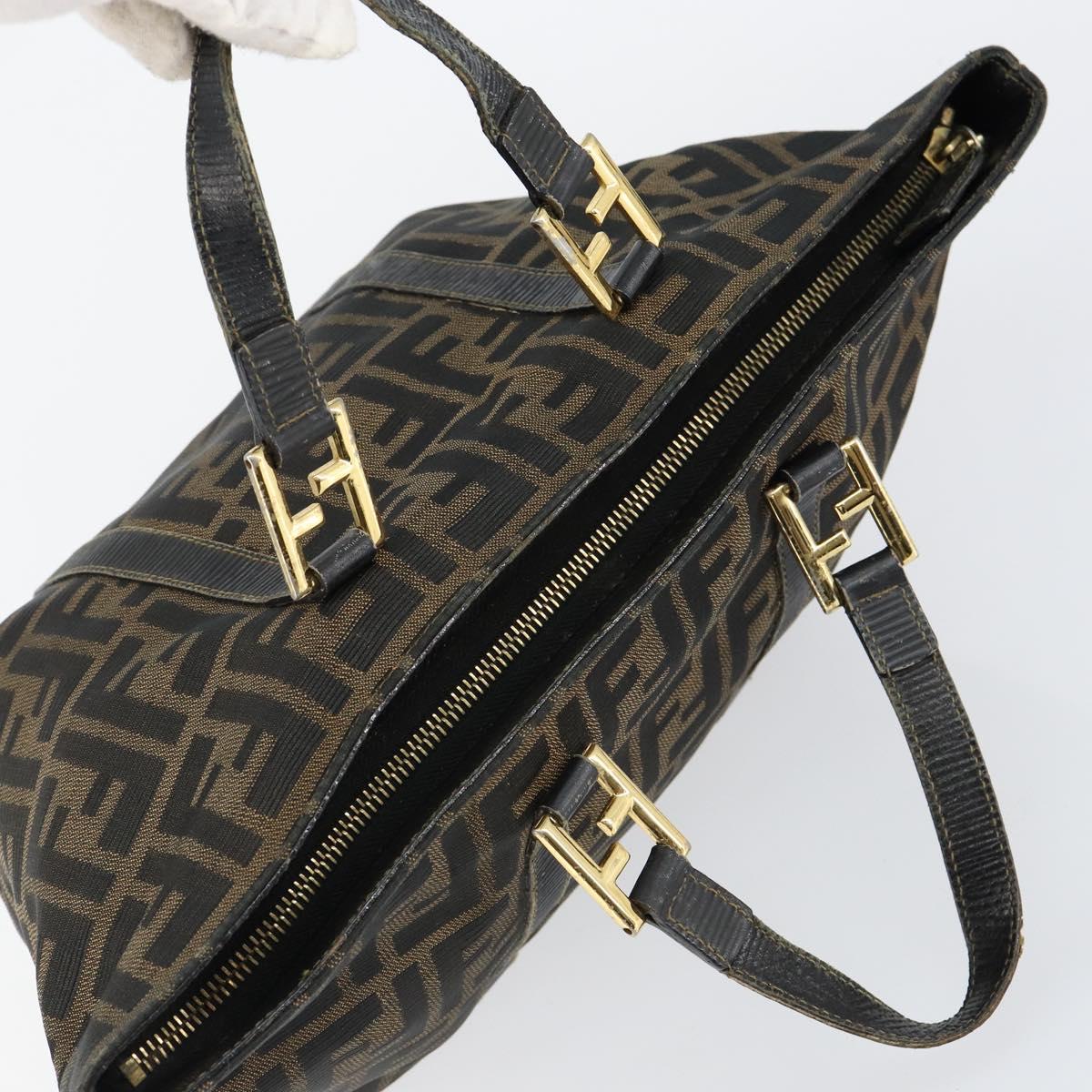 FENDI Zucca Canvas Hand Bag Brown Black gold Auth 146809