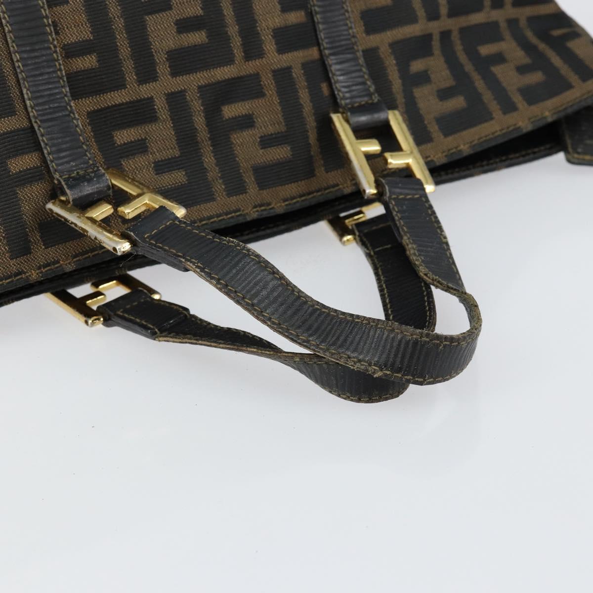 FENDI Zucca Canvas Hand Bag Brown Black gold Auth 146809