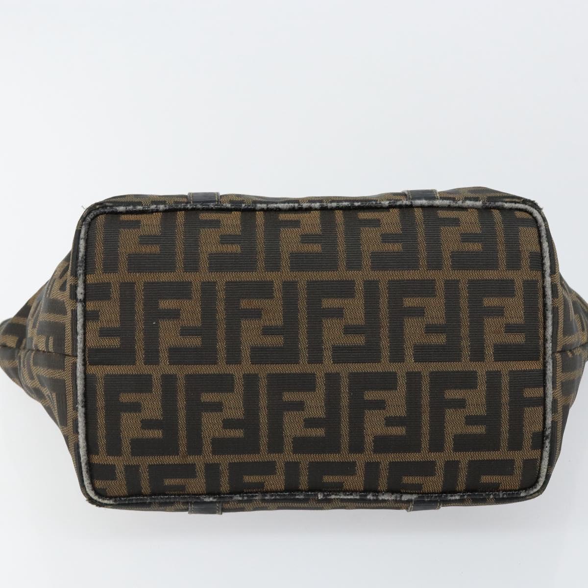 FENDI Zucca Canvas Hand Bag Brown Black gold Auth 146809