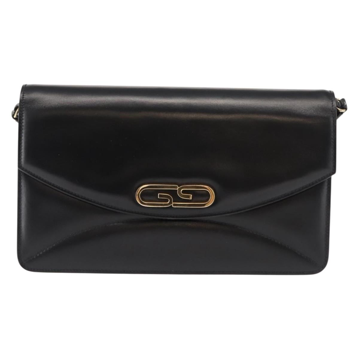 GUCCI Shoulder Bag Leather Vintage Black Gold Auth 146810