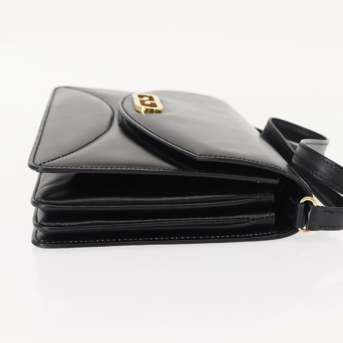 GUCCI Shoulder Bag Leather Vintage Black Gold Auth 146810