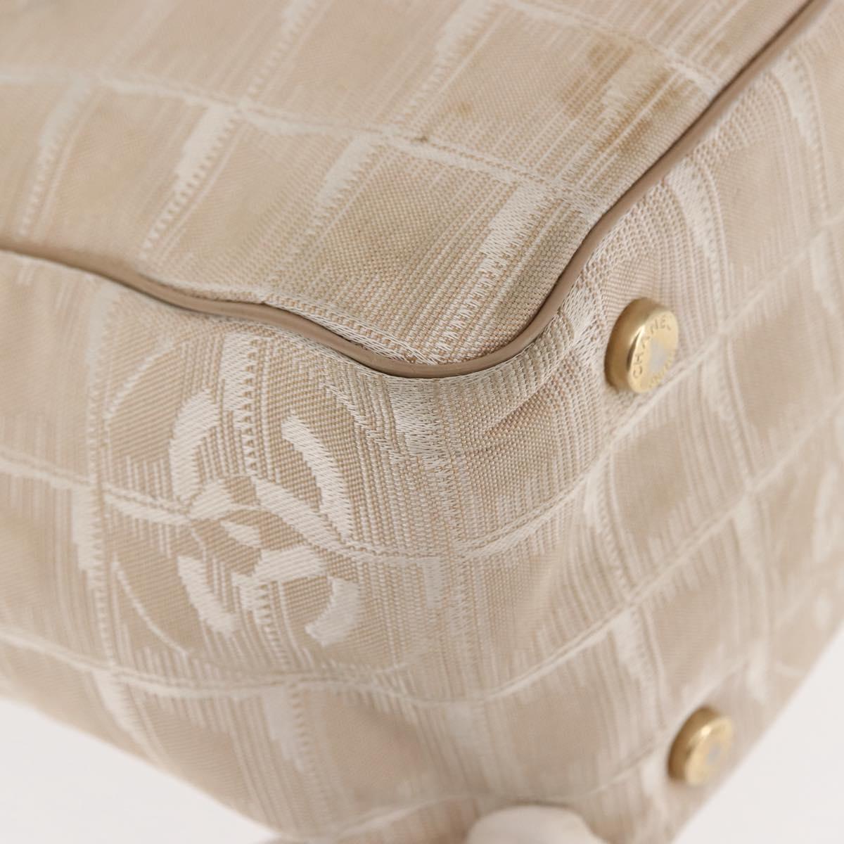 CHANEL New Travel Line Tote Bag Nylon Beige gold CC Auth 146811