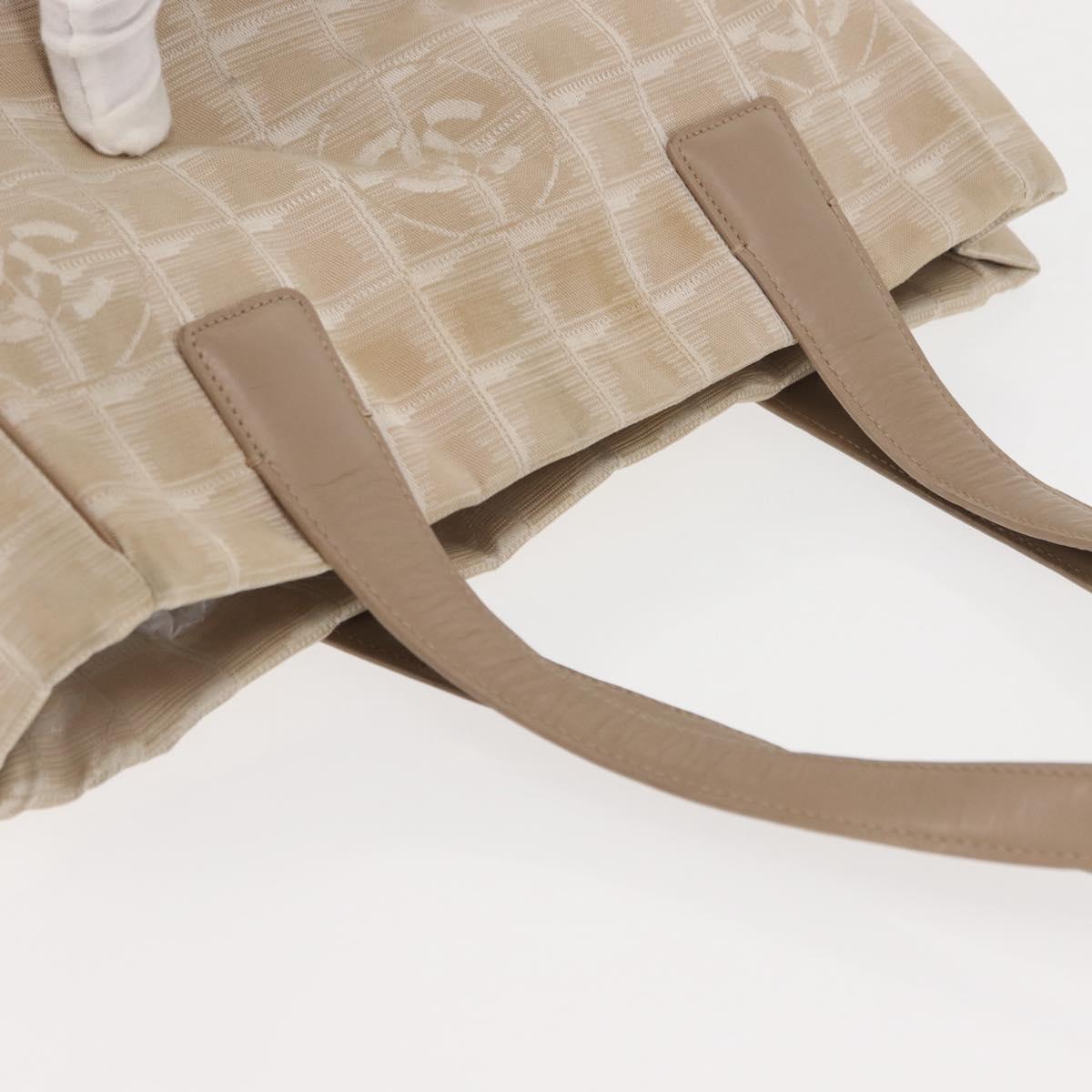 CHANEL New Travel Line Tote Bag Nylon Beige gold CC Auth 146811