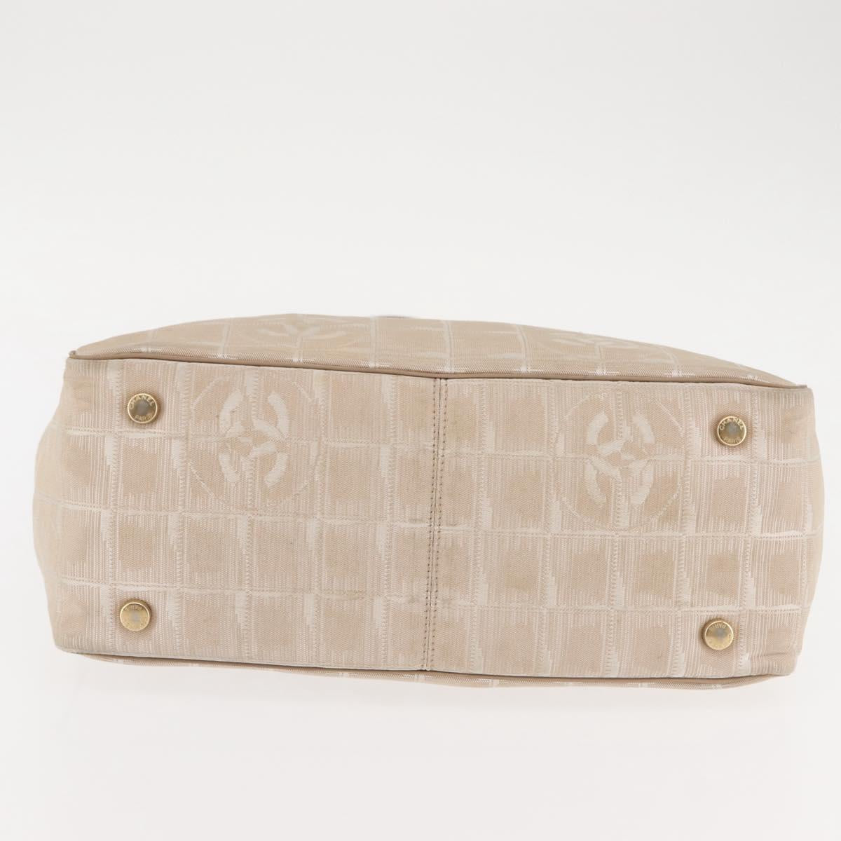 CHANEL New Travel Line Tote Bag Nylon Beige gold CC Auth 146811