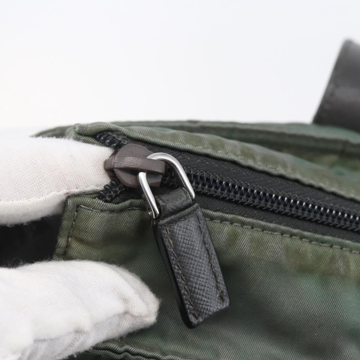 PRADA Tote Bag Nylon Khaki Silver Auth 146817