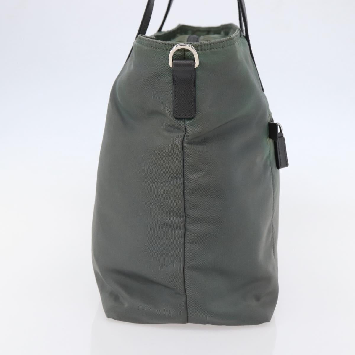 PRADA Tote Bag Nylon Khaki Silver Auth 146817
