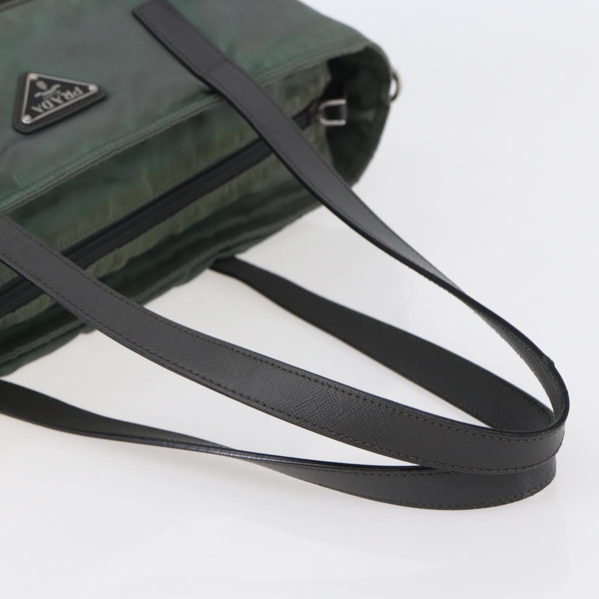 PRADA Tote Bag Nylon Khaki Silver Auth 146817