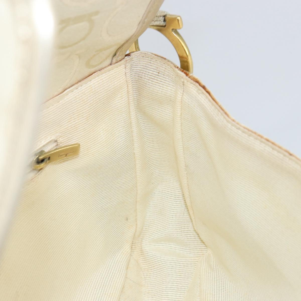 Salvatore Ferragamo Gancini Shoulder Bag Canvas Beige Gold Auth 146818