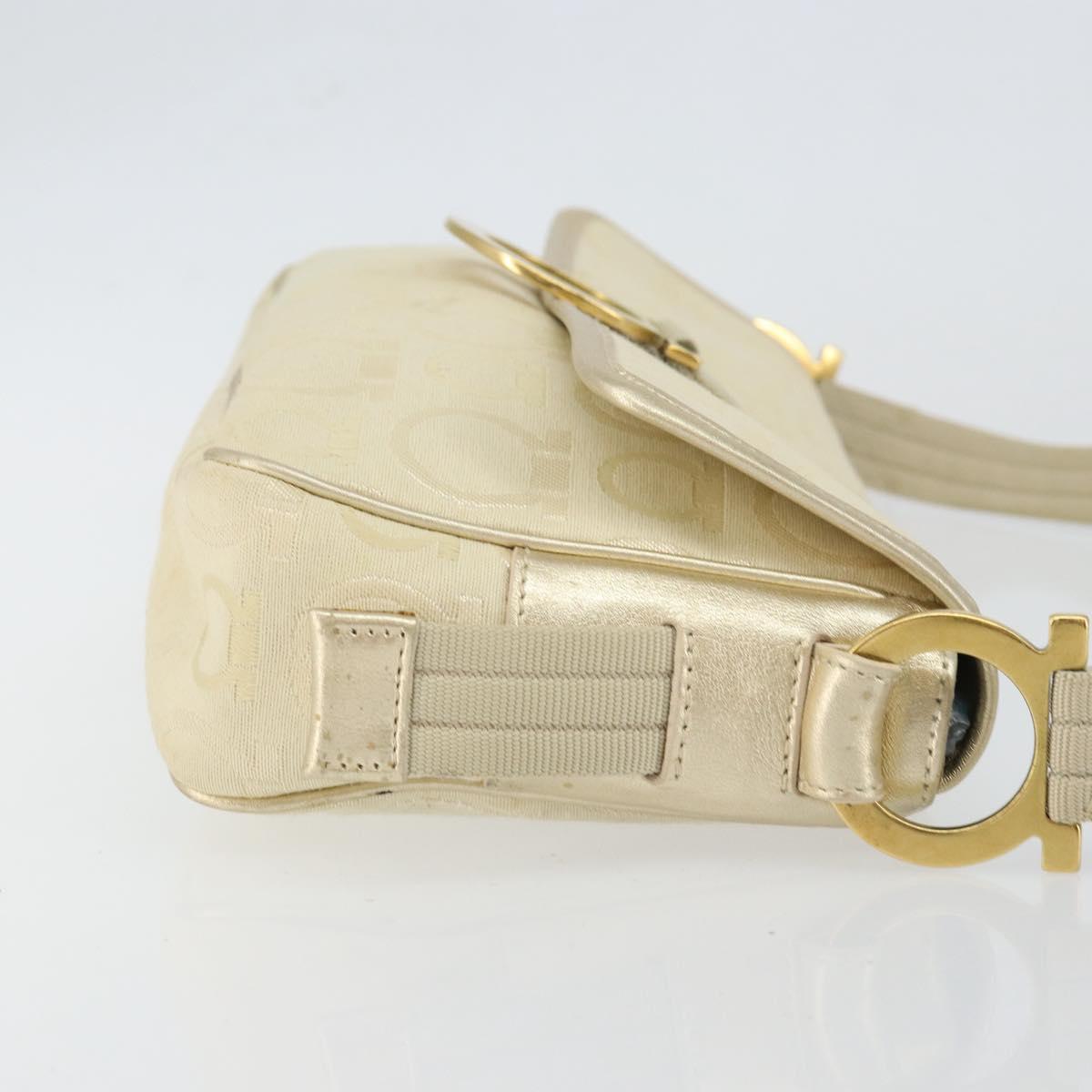 Salvatore Ferragamo Gancini Shoulder Bag Canvas Beige Gold Auth 146818